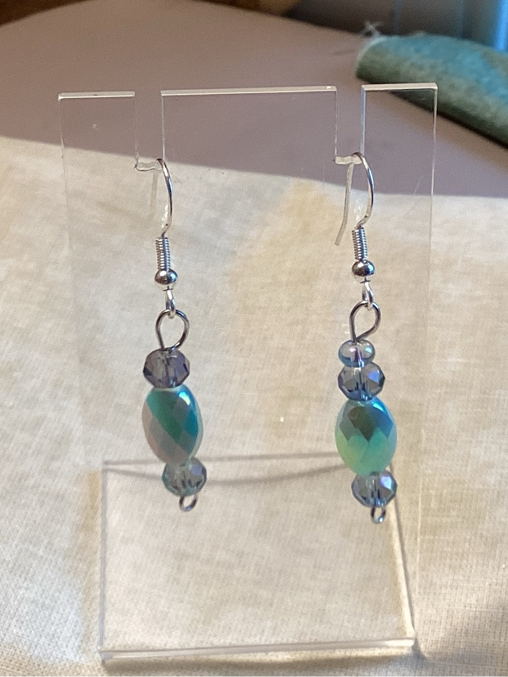 NWOT. Iridescent Blue Faceted Bead Drop Earrings with SS Earwires